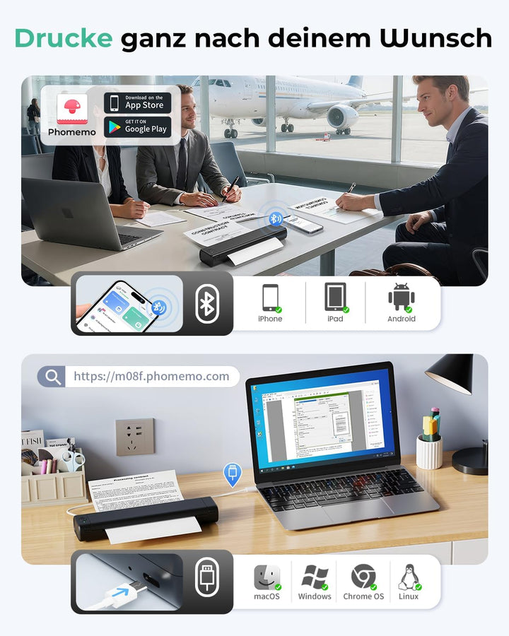 Phomemo M08F Mobiler Drucker A4 für Unterwegs Thermodrucker - Tragbarer Bluetooth Drucker für Den He