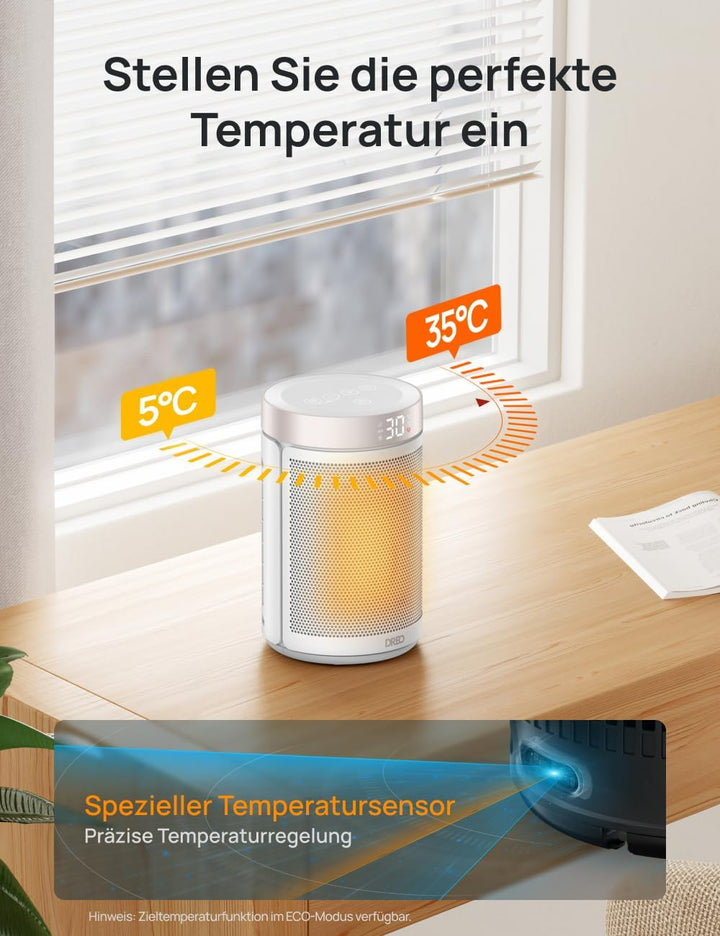 Dreo Energiesparender Heizlüfter, 34 dB Leiser 1500W Elektrischer PTC Keramik, Thermostat, 3 Modus 3