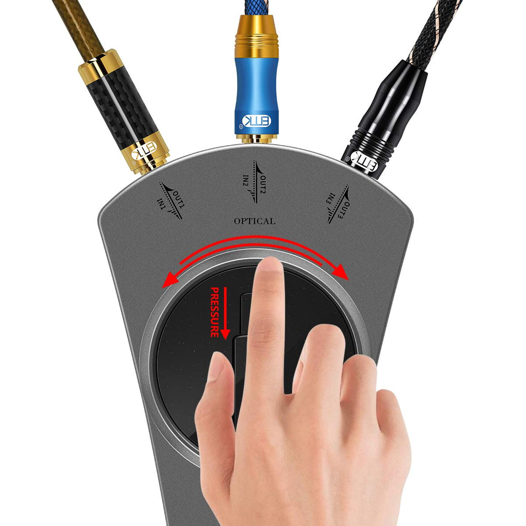 EMK Toslink Optischer Splitter 1x3, 3-Wege Digital Audio Verteiler mit Manuell Schalter, Kompatibel