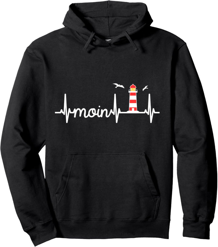 Moin Schriftzug mit Herzschlag Motiv norddeutsche Geschenke Pullover Hoodie