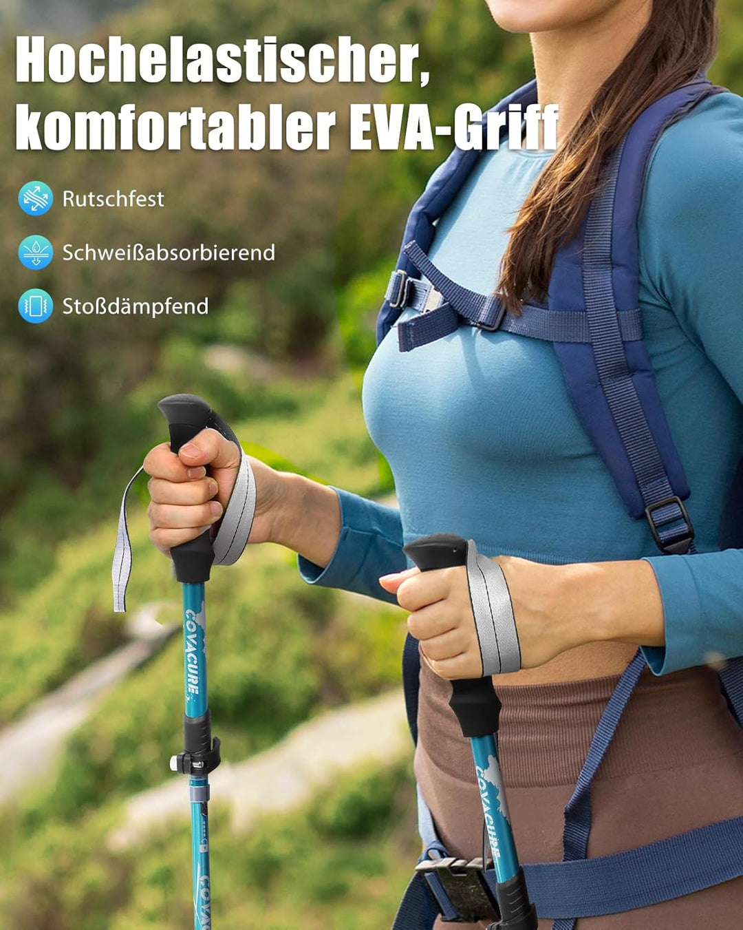 COVACURE Wanderstöcke Nordic Walking Stöcke - 110-130 cm / 100-120 cm Faltbar, Verstellbar, Teleskop