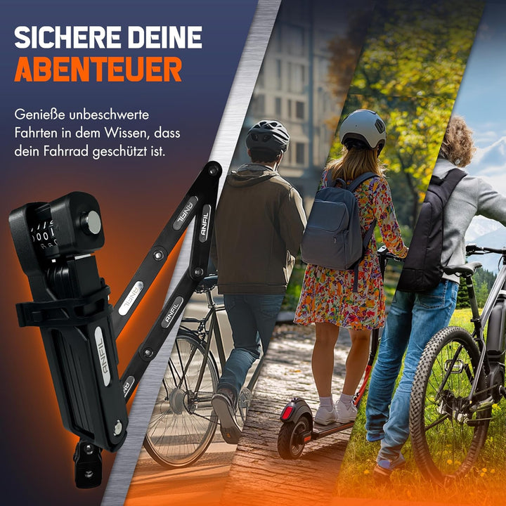 Faltschloss Fahrrad mit Zahlenschloss - Robustes Fahrradschloss, Faltschloss aus Carbonstahl, hohe S