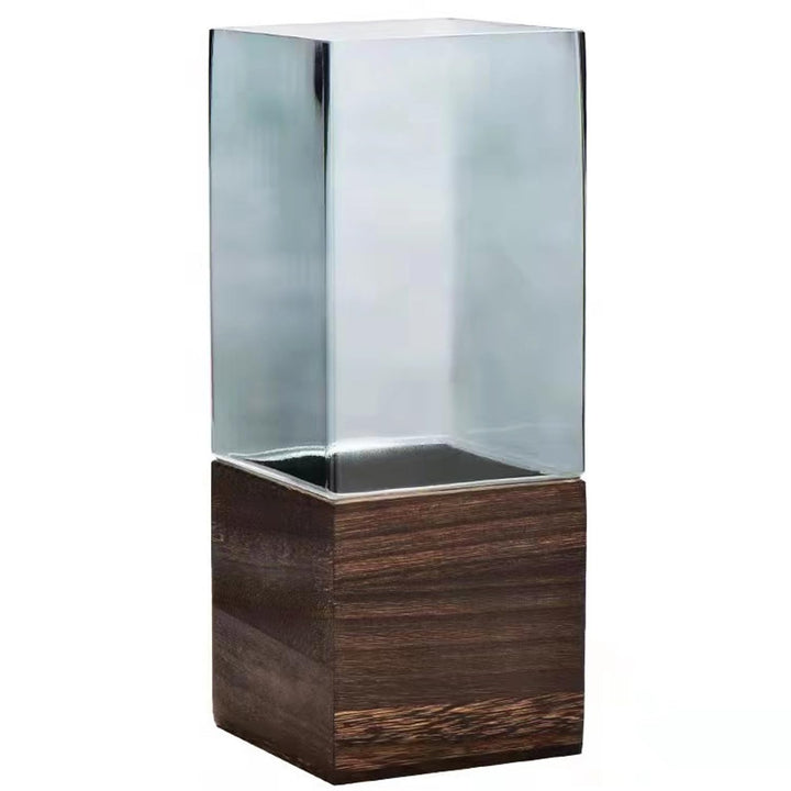 MAADES Vase Blumenvase aus Glas & Holz Eckig 30cm gross Glasvase Grau als Tischdeko Hochzeitsdeko