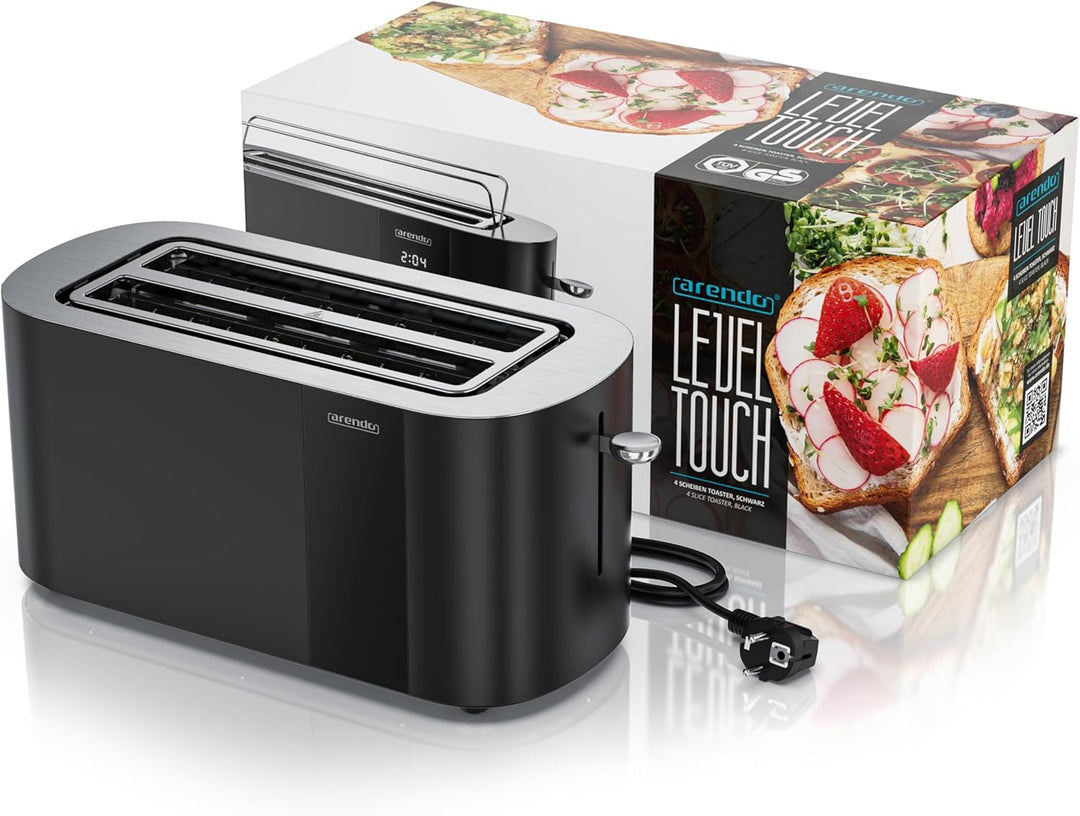Arendo - Edelstahl Toaster 4 Scheiben Langschlitz - Touchscreen – Doppelwandgehäuse – 1500 W – Integ
