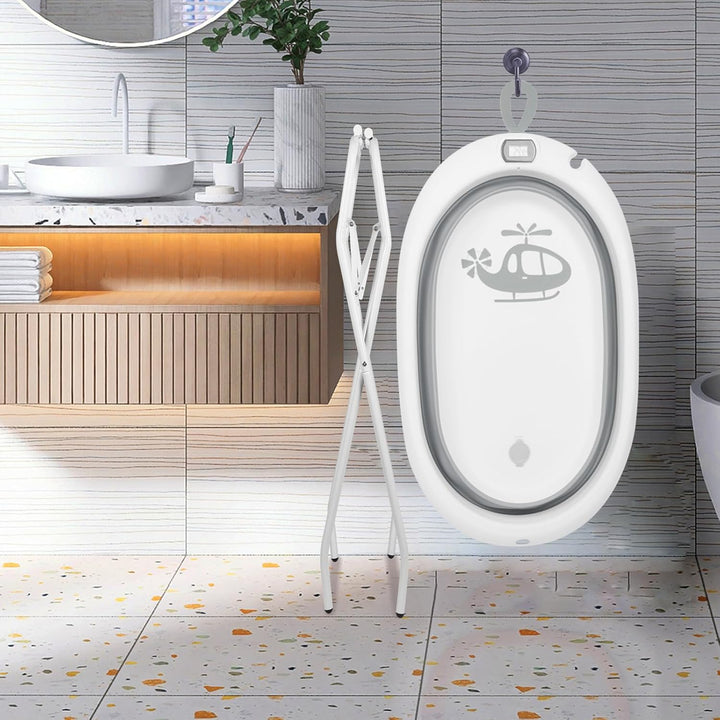 Faltbare Babybadewanne mit Standfuss – Grosse Badewanne XL mit Ständer/Sitz und Drainage-Set – Babyw