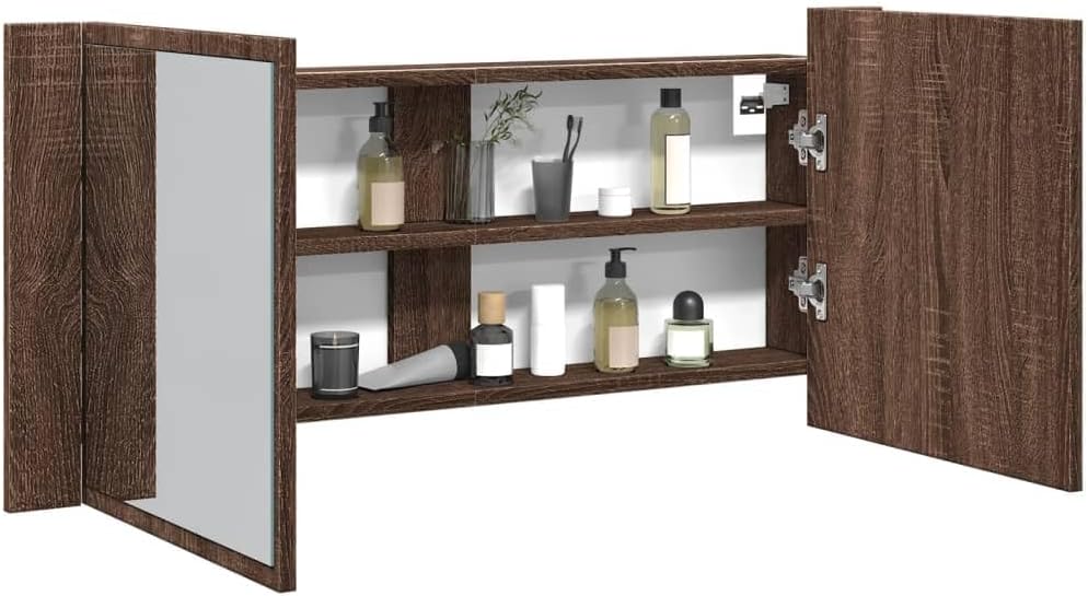 vidaXL LED Spiegelschrank, Badezimmerschrank mit Stauraum LED-Beleuchtung, Badschrank mit Spiegel, B