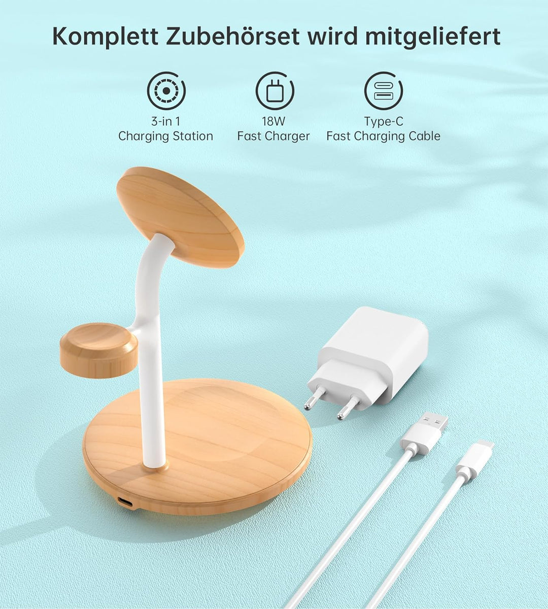 3 in 1 Ladestation für Apple Geräte, Magsafe Ladestation,15 W Induktive Ladestation MagSafe Ladestän
