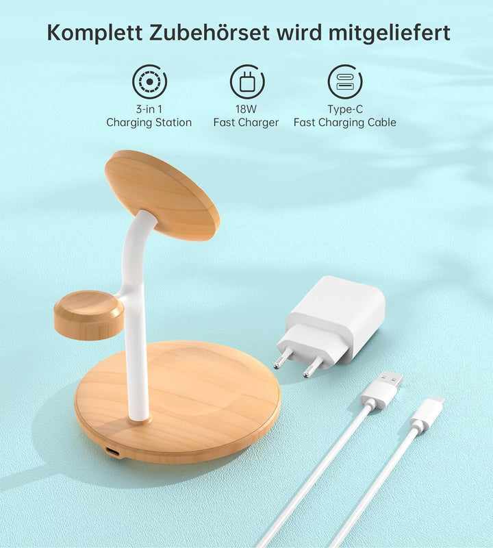 3 in 1 Ladestation für Apple Geräte, Magsafe Ladestation,15 W Induktive Ladestation MagSafe Ladestän