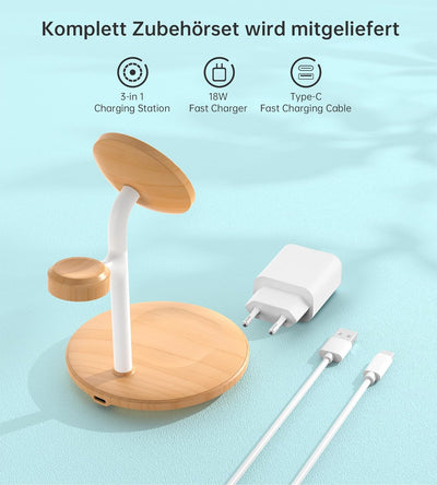 3 in 1 Ladestation für Apple Geräte, Magsafe Ladestation,15 W Induktive Ladestation MagSafe Ladestän