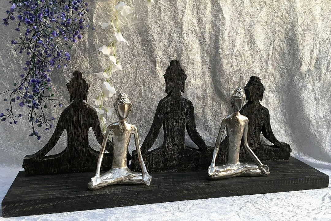 Moritz Skulptur Buddha Budda XXL sitzend massives Mangoholz mit Alu Handarbeit 62 x 13 x 26,5 cm