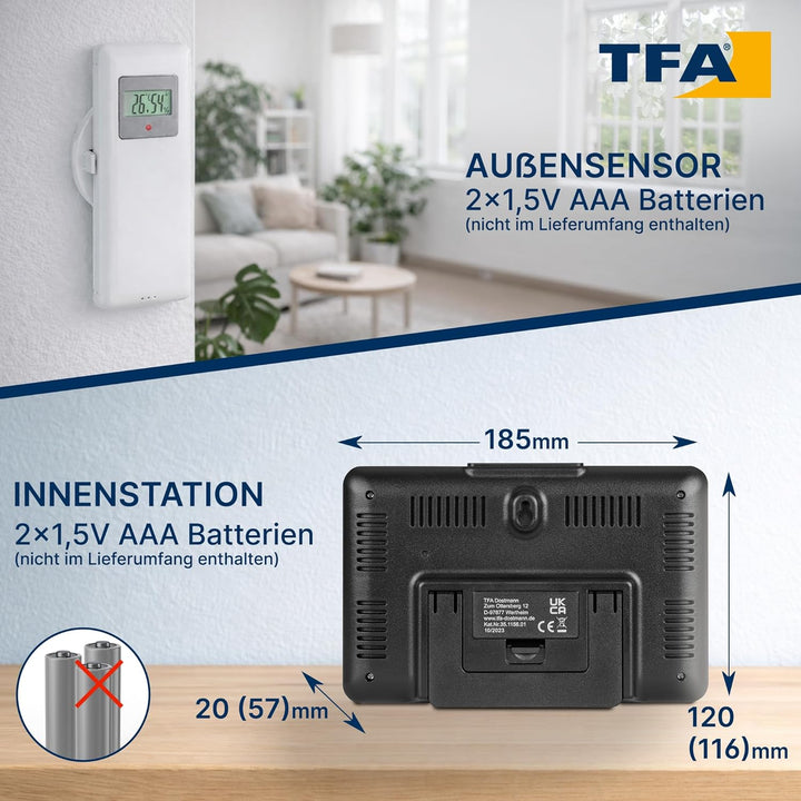 TFA Dostmann Wetter Info Center METEOTIME PRIMO, 35.1156.01, Wetterstation inkl Aussensender, für 90