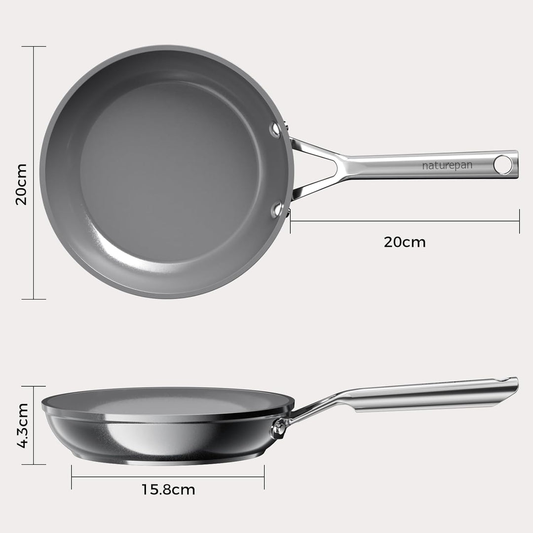 Keramik Pfanne Induktion 20cm, DiamondTitan-Keramikbeschichtung, Antihaft Bratpfanne mit Edelstahlgr