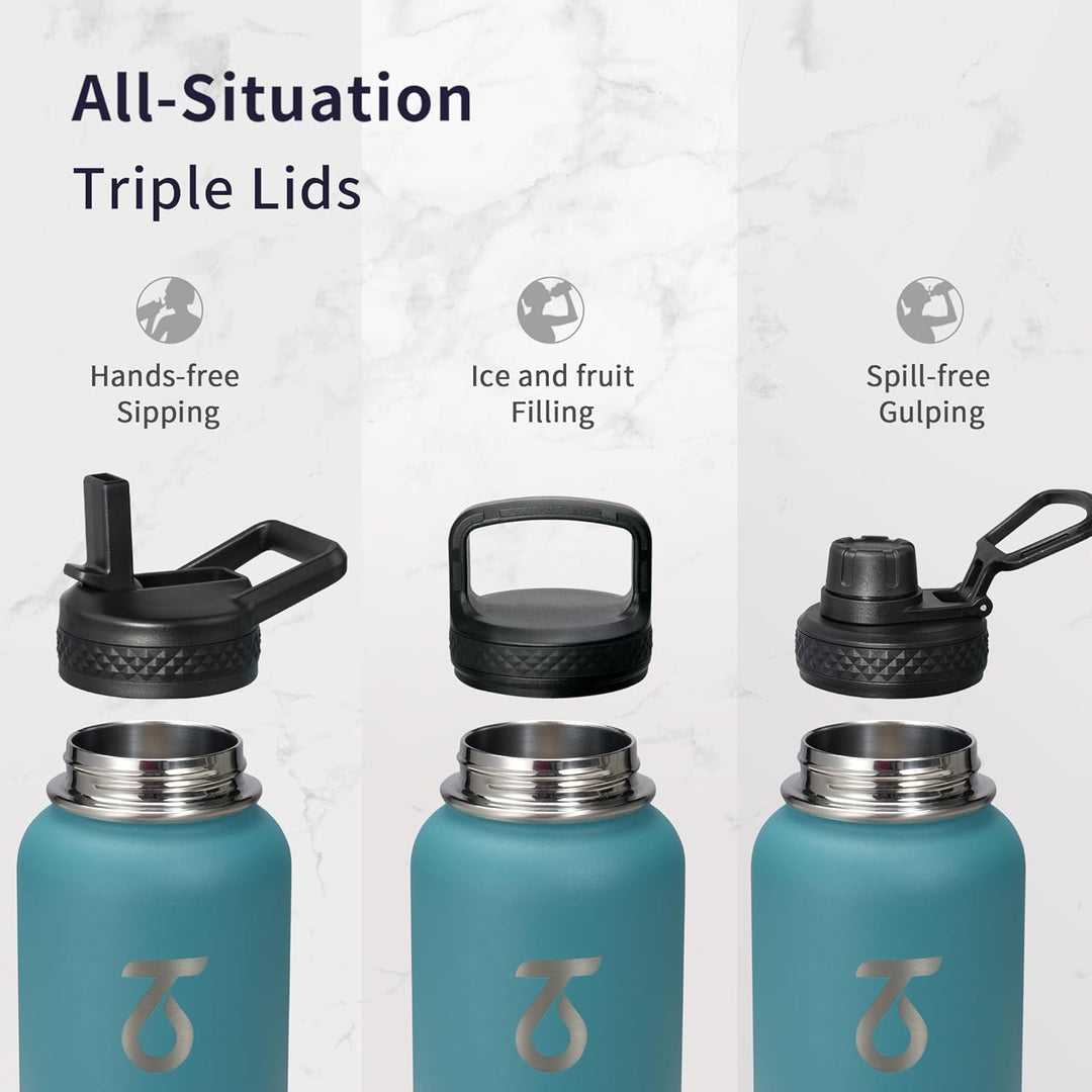 Trebo 946 ml Wasserflasche isoliert mit Paracord-Griff und Strohhalm, vakuumisolierte doppelwandige