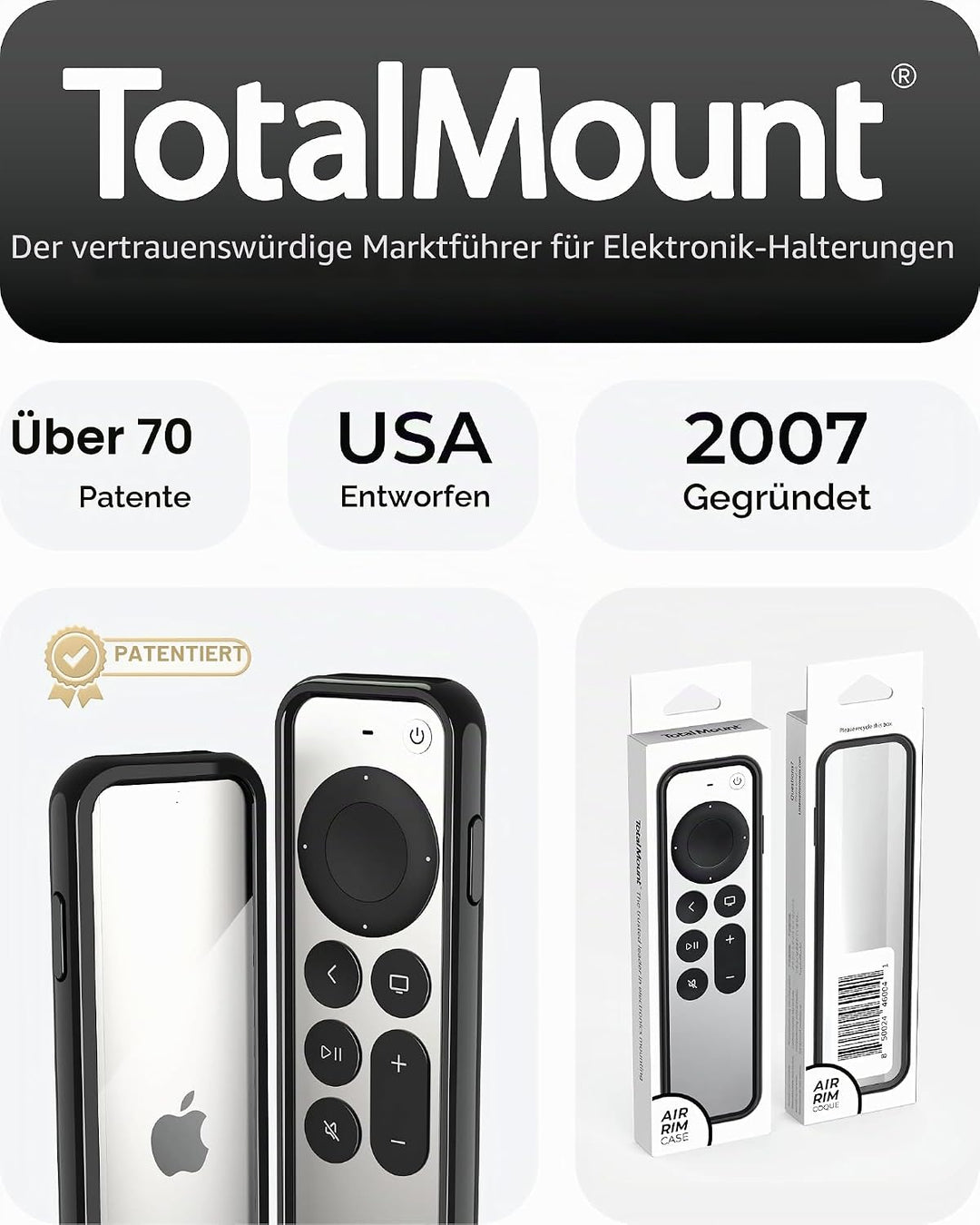 TotalMount Air Rim Case – Schlanke, Hybrid-Schutzhülle mit ultimativem Fallschutz für Apple TV-Fernb