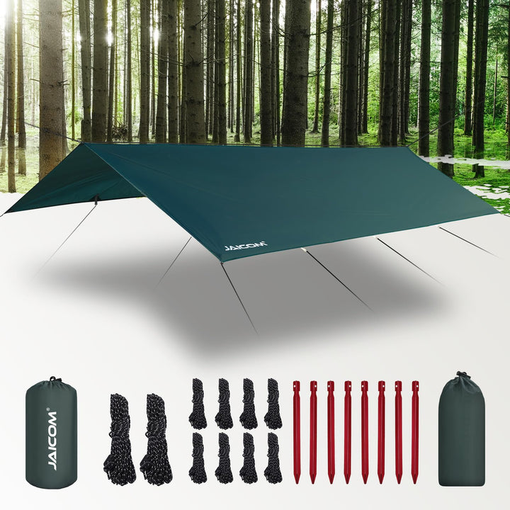 JAICOM Tarp Wasserdicht - 3x3M/4M/5M Camping Zeltplane, Ultraleicht und Tragbar, UV-Schutz & Schnee