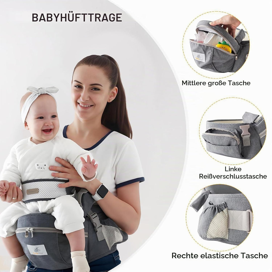 Baby Hüftsitz, ergonomisch, mit Sicherheitsgurt, aus reiner Baumwolle, atmungsaktiv, 0-36 Monate (Du