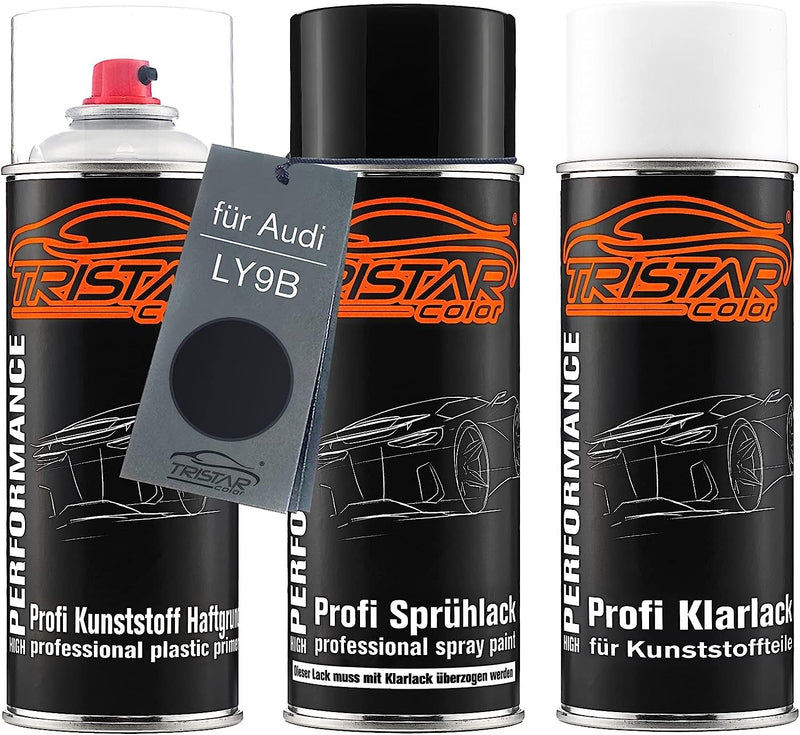 TRISTARcolor Autolack Spraydosen Set für Kunststoff Stossstange für Audi LY9B Brillantschwarz/Negro