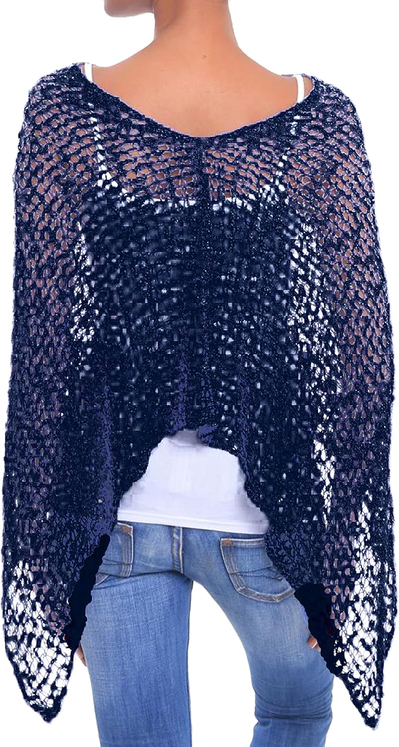 JOPHY & CO. Damen-Poncho aus Netzstoff, Strickoptik, schulterfrei, für Sommer und Frühling, leicht u