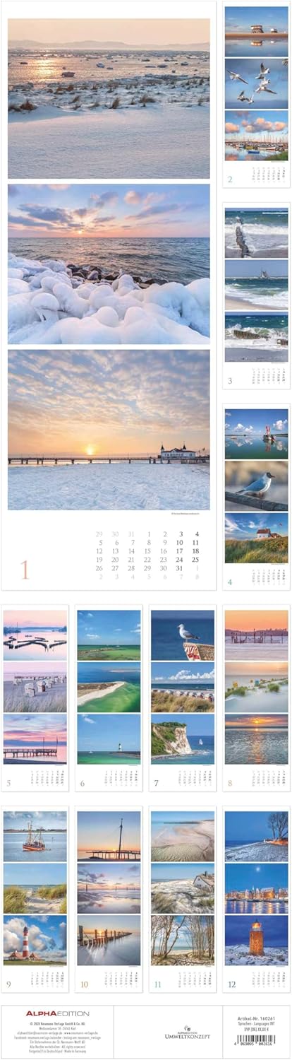 Alpha Edition - Strandgeflüster – Momente am Meer 2026 – XXL-Streifenkalender 25×69 cm, Wandkalender