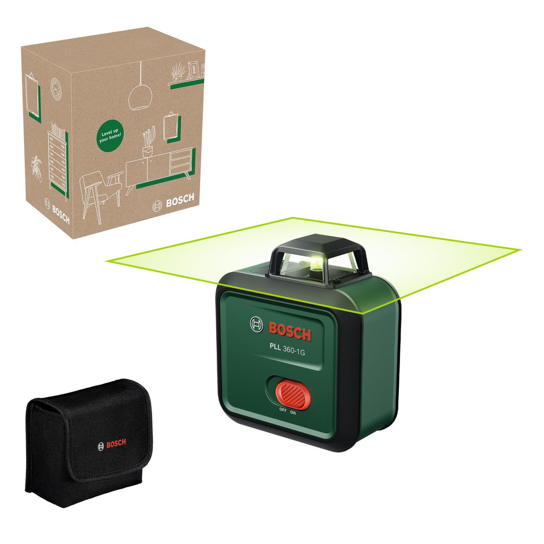 Bosch Linienlaser PLL 360-1G (360° grüner Laser, selbstnivellierend, ±0,4 mm/m Genauigkeit, integrie