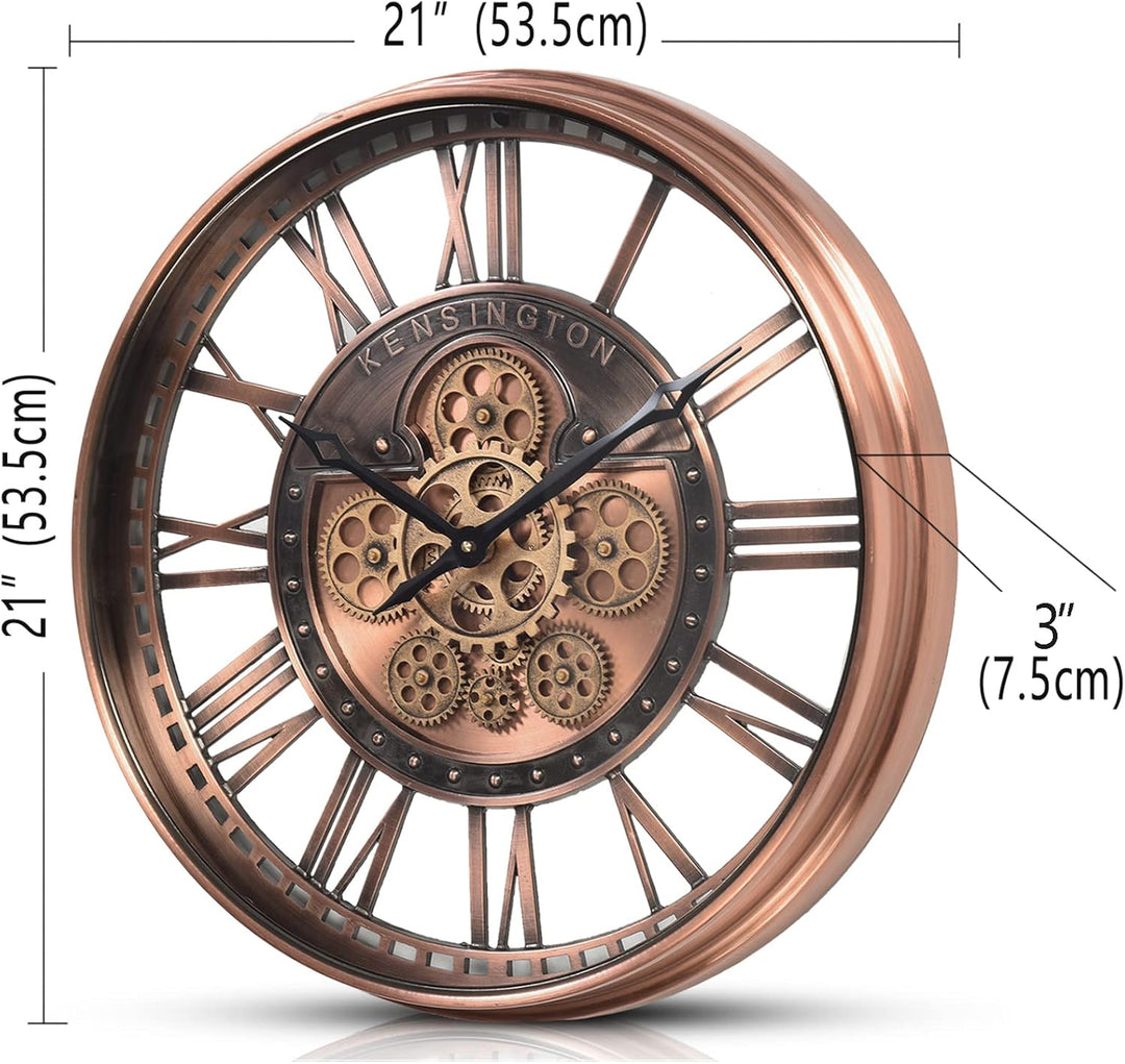 Wanduhr mit echtem Bewegungsgetriebe Zahnrädern, modern, 53,3 cm, industriell Steampunk, gross, Meta