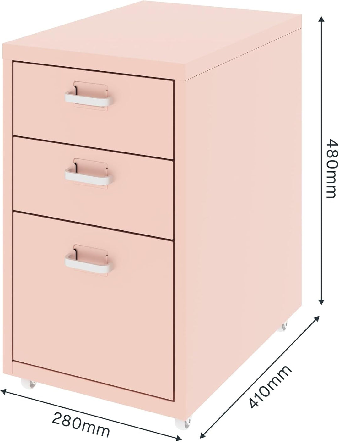 FLEXISPOT Rollcontainer Büroschrank mit 3 Schubladen, Aktenschrank Metallschrank Kommode mit Rädern,