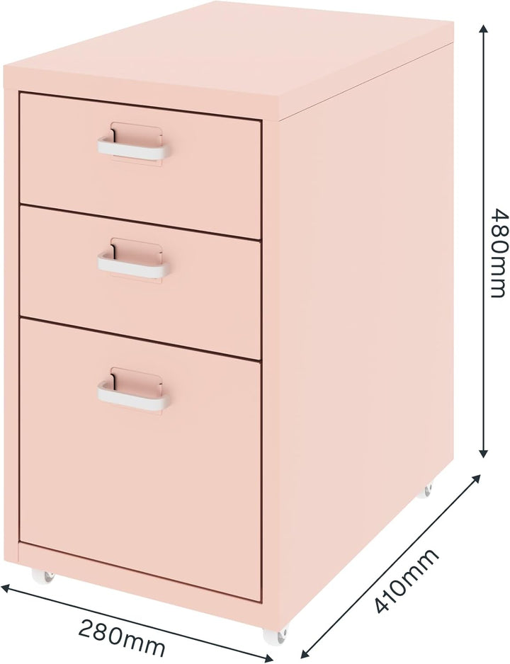 FLEXISPOT Rollcontainer Büroschrank mit 3 Schubladen, Aktenschrank Metallschrank Kommode mit Rädern,