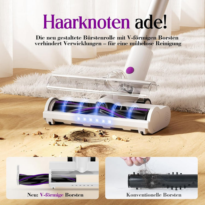 Akku Staubsauger 45000Pa, 60Min, nur 1,75 kg, 6-in-1 Staubsauger Kabellos mit Touchscreen, LED-Leuch