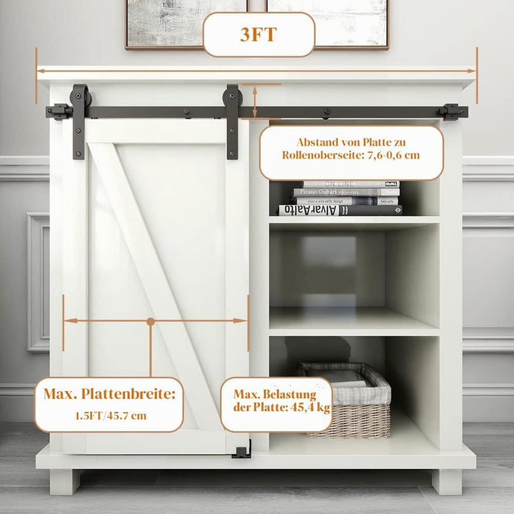 ETIASQSA 3FT/91.5cm Schiebetürsystem MINI Laufschiene für Schiebetür Schiebetürbeschlag für Einzeltü