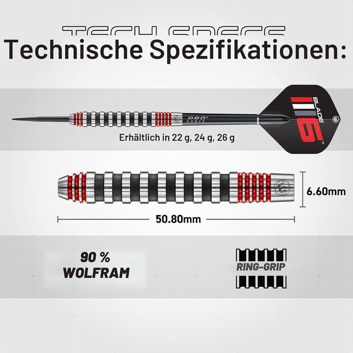 WINMAU Advance 500 Series Dartpfeile mit dartflüge und Dart stiele 24G Rot, 24G Rot