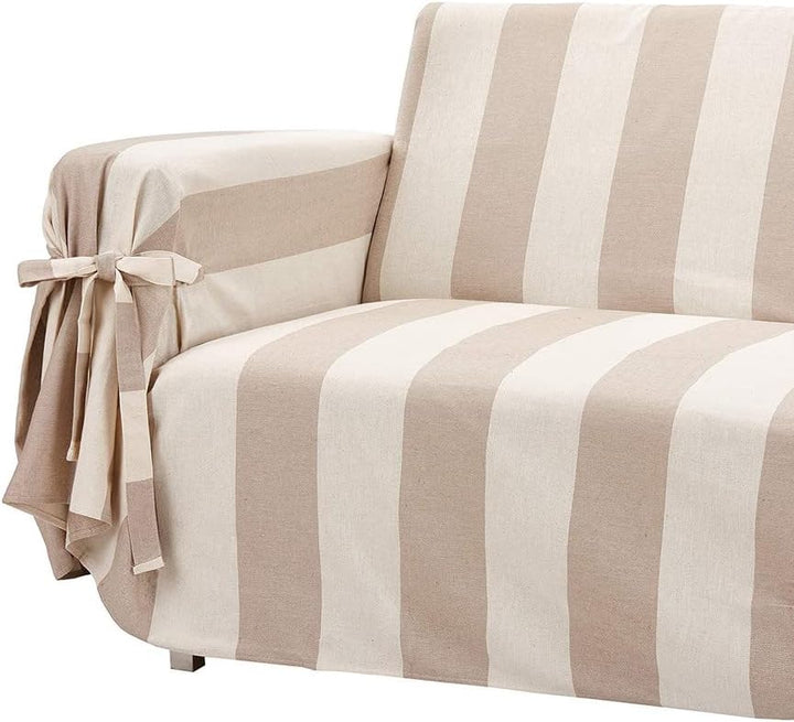 HomeLife - Sofabezug für 2-Sitzer, Baumwolle mit Bindebändern, 2-Sitzer-Sofaüberwurf mit Armlehnen,