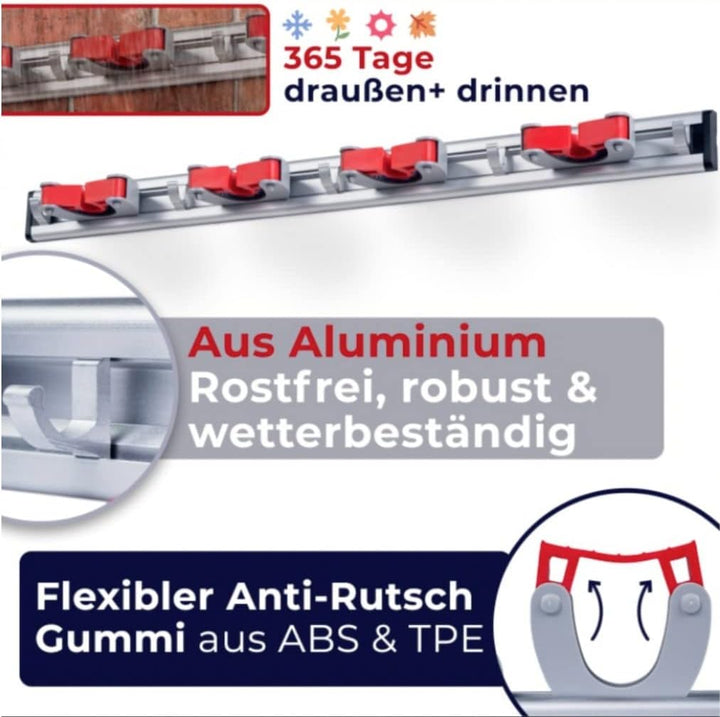 Generisch 2 Stück Besenhalter Wand Aluminium – 4 Halter & 5 Haken – grosser Gerätehalter rostfrei &