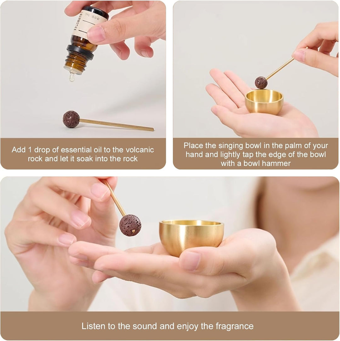 Tibetische Klangschale Set Klein, 3 Stück Mini Klangschalen Set Handgefertigt mit Messingklöppel & K