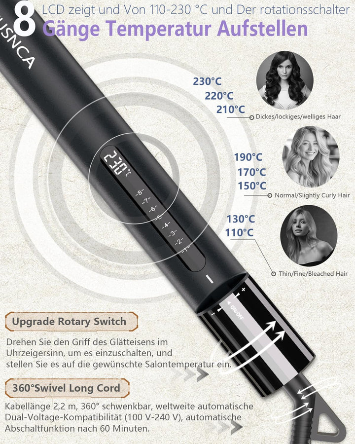 KUSNCA Ionen Glätteisen, 2 IN 1 Haarglätter Locken und Glätten Glatt und Glänzend, 3D-Schwebende Ker