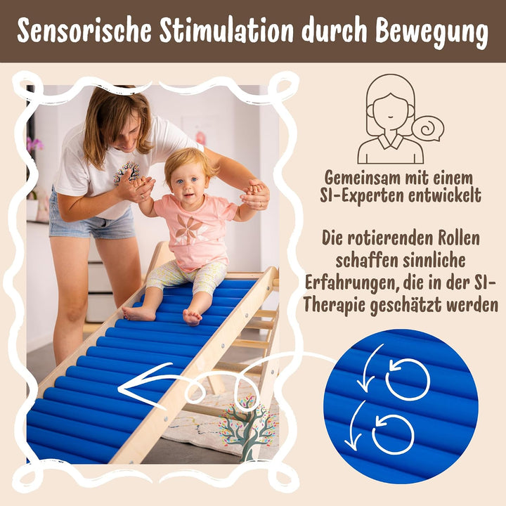 WoodsCraft - Indoor &amp; Outdoor Kletterset: Rutsche [120 cm] mit Kletterdreieck | Kinderrutsche-Rollen
