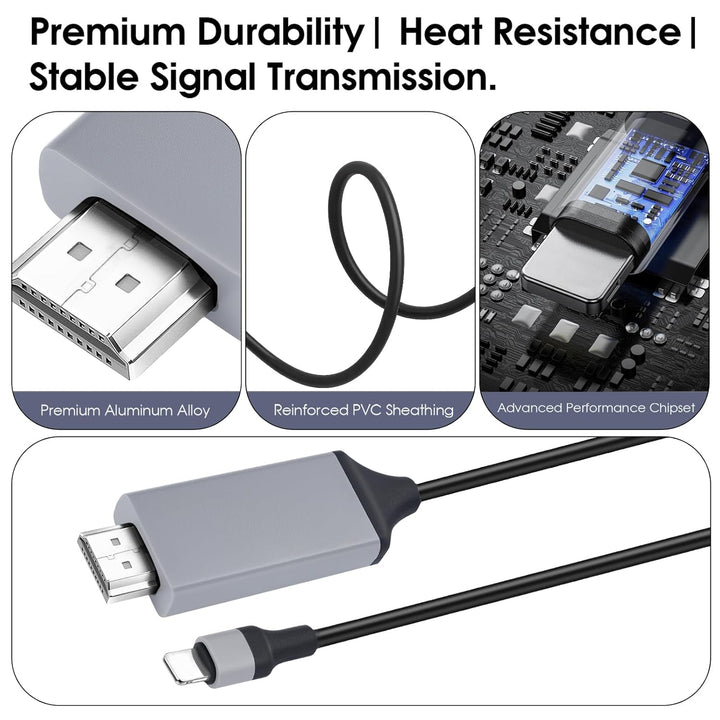 [Apple MFi-Zertifiziert] 2M Light-ning-auf-HDMI-Kabel, HDTV-Kabel für TV, 1080P Plug & Play Digital-