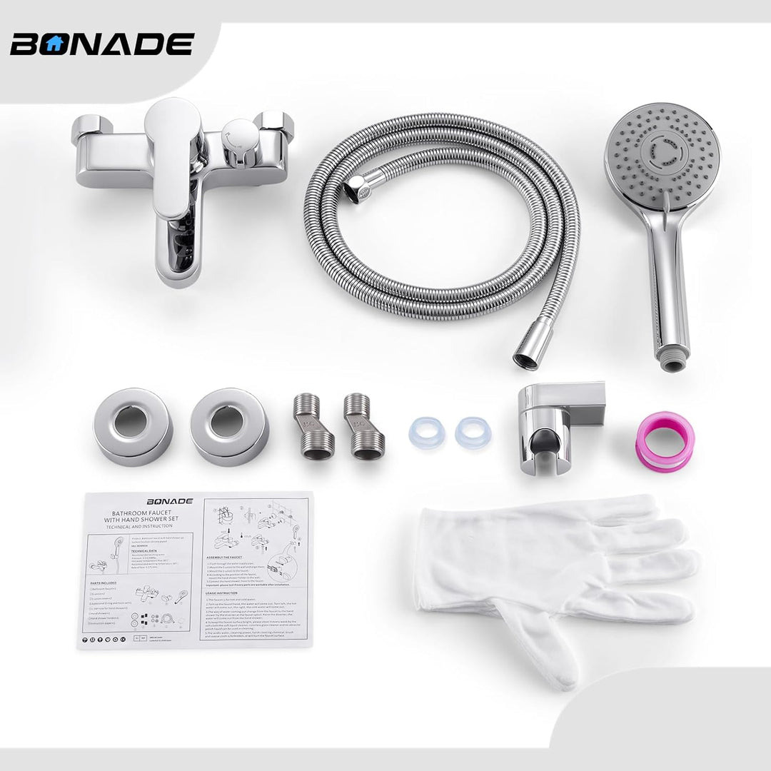BONADE Wannenarmatur Badewannenarmatur mit 3 Strahlarten Handbrause, Einhebel Badewanne Wasserhahn m