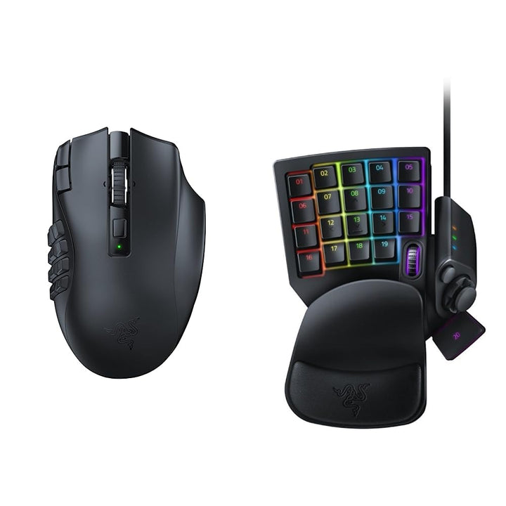 Razer Naga V2 HyperSpeed - Ergonomische Kabellose MMO Gaming Maus & Tartarus V2 - Gaming Keypad