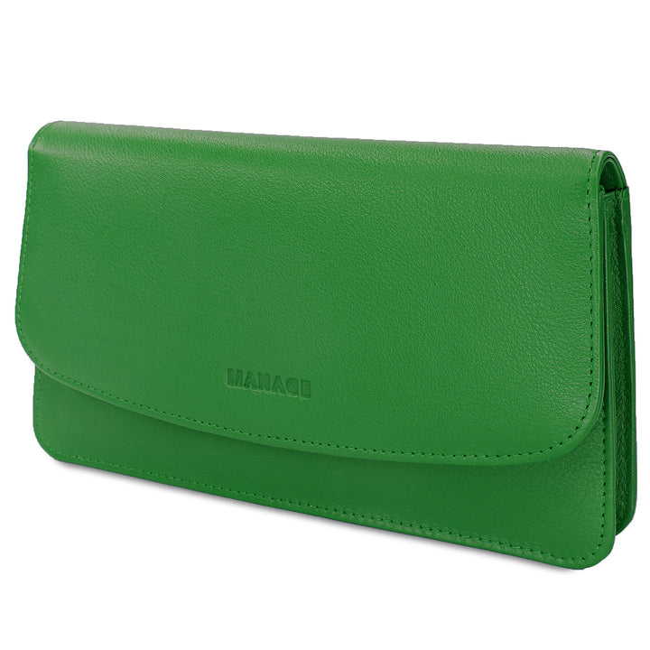 MANAGE Kosmetiktasche Damen mit Spiegel - Schminktasche klein aus echtem Leder - edle Clutch Grün 18