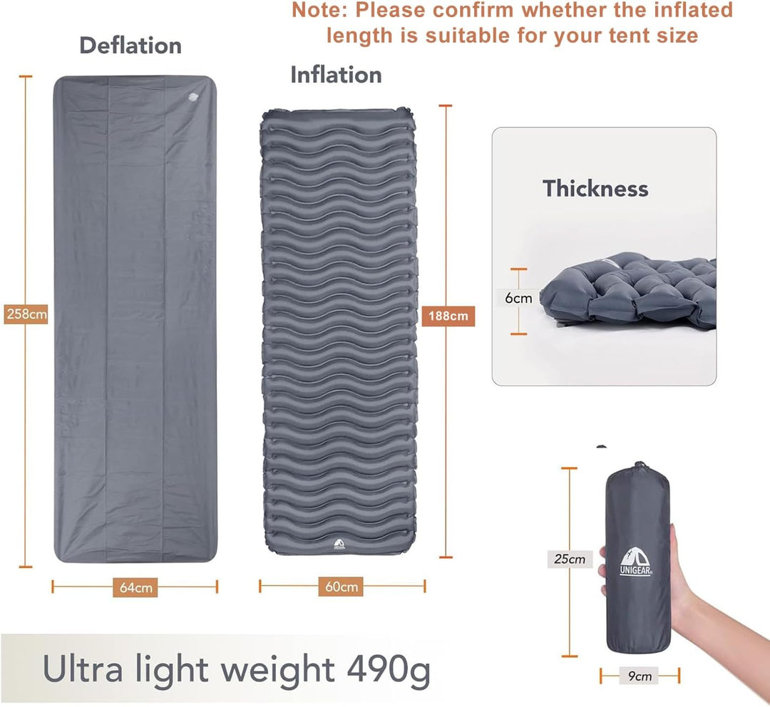 Unigear Camping Isomatte Kleines Packmass, Aufblasbare Luftmatratze Camping, Schlafmatte für Outdoor