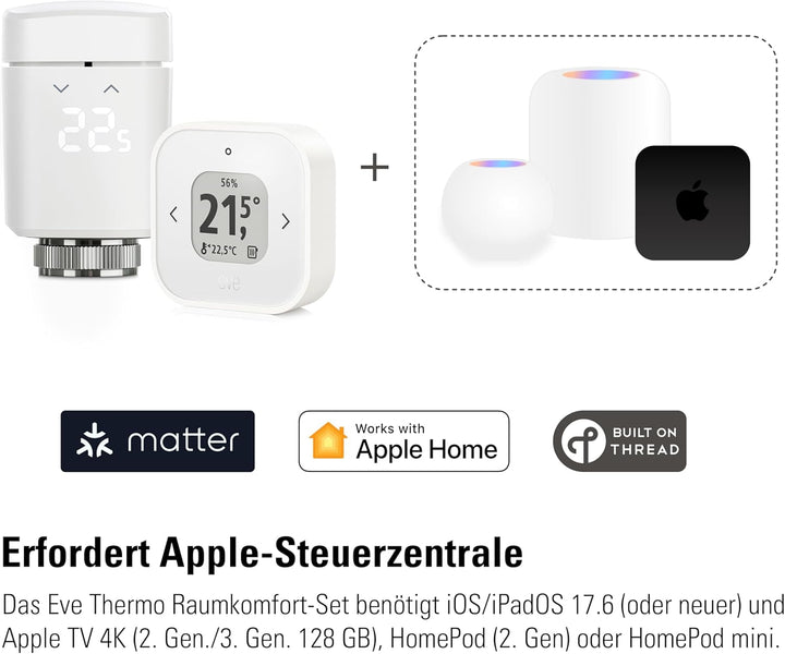 Eve Thermo – Raumkomfort-Set für Räume mit 1 Heizkörper, inkl. 1 Thermo Control, für Apple Home, Mat