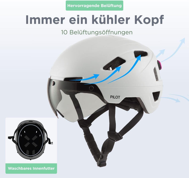 GOOFF Pilot S-Pedelec Helm - Schutz für schnelle E-Bike Fahrten – Fahrradhelm mit Visier und Licht –