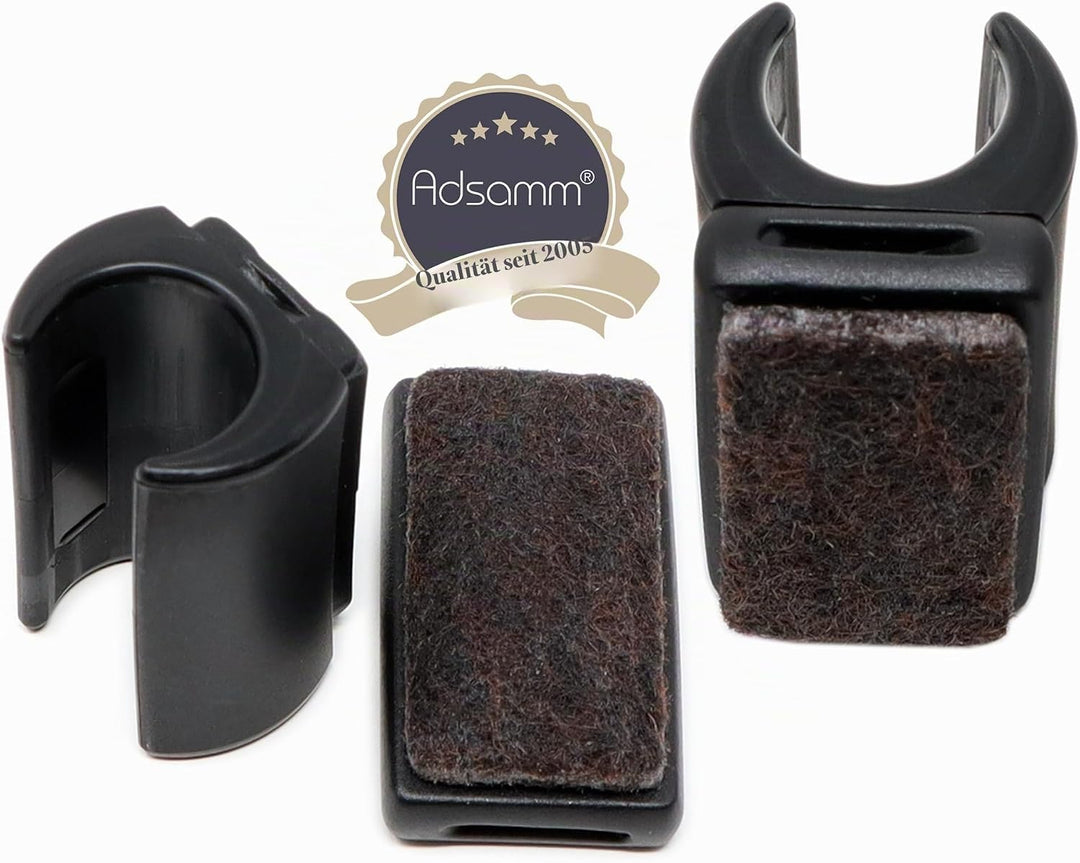 Adsamm® / 16 x Klemmschalengleiter mit Filz/Schwarz/ø 9-10 mm/Rund/Schalengleiter mit austauschbarem