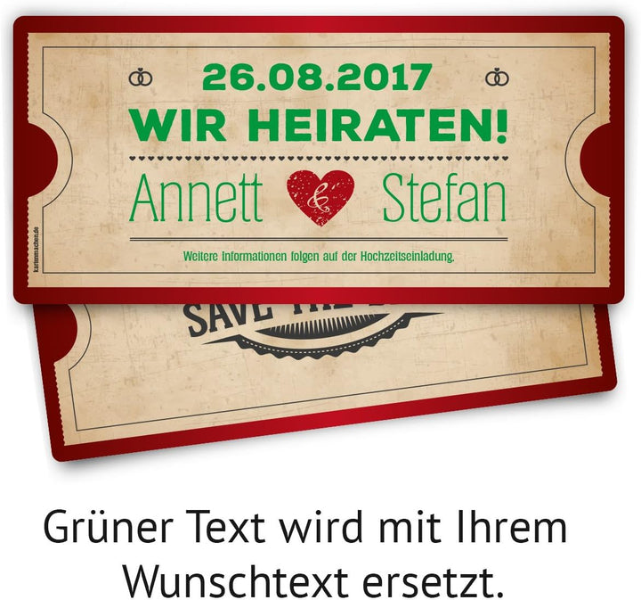 Save the Date Karten zur Hochzeit (100 Stück) - Vintage Herz in Rot 100 Stück Rot, 100 Stück Rot