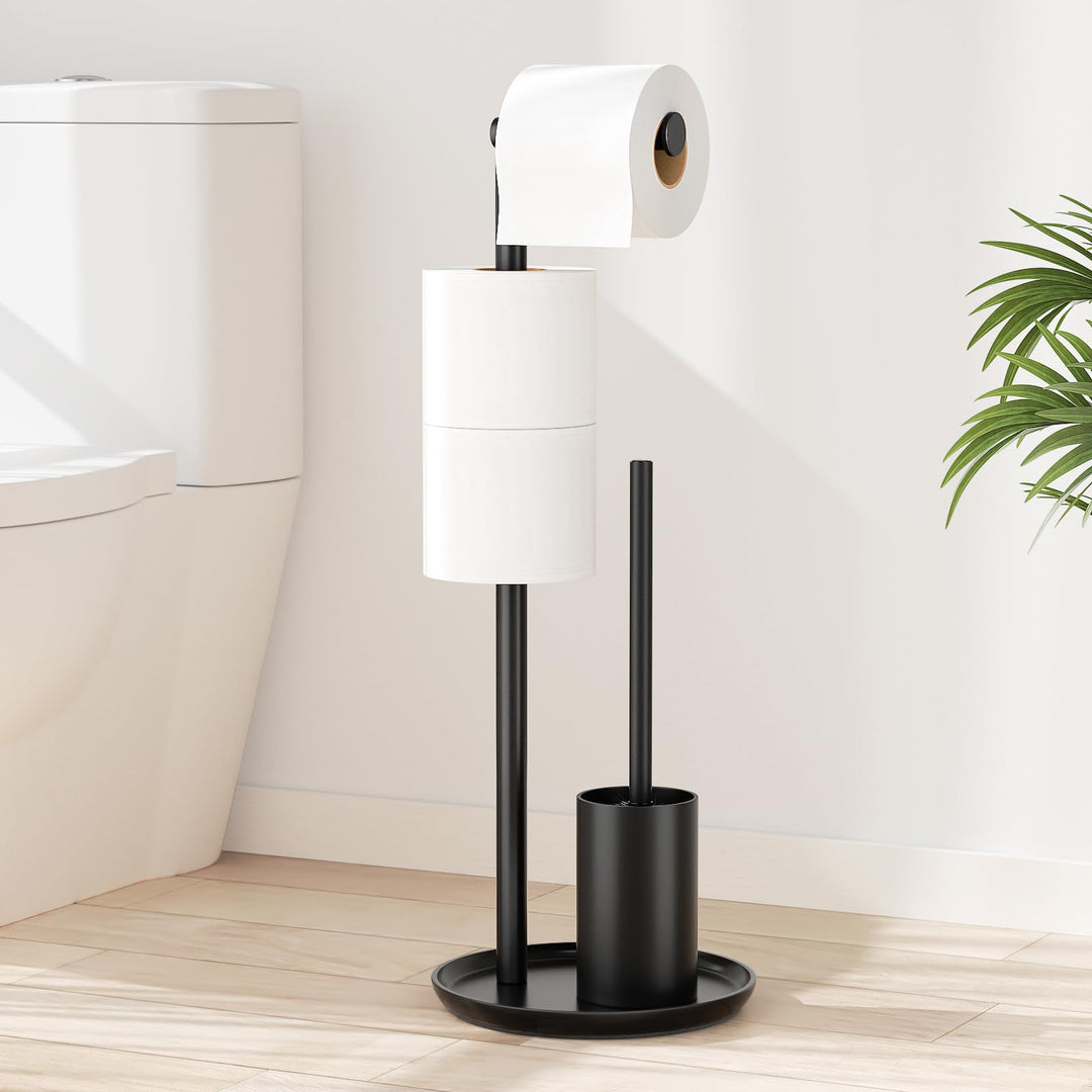 Edelstahl Klopapierhalter Stehend mit Klobürste - Toilettenpapierhalter mit WC Bürste, WC Garnitur m