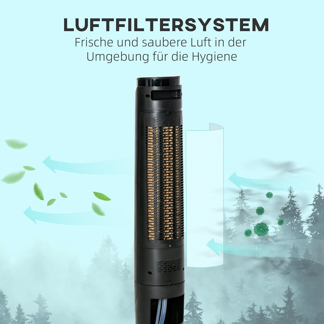 HOMCOM Luftkühler Turmventilator mit Wasserkühlung Luftbefeuchtung 60W leise Standventilator mit 12h