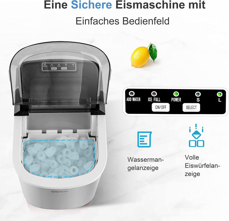 GOPLUS Eiswürfelmaschine mit 2,2L Wassertank, Elektrische Eiswürfelbereiter, Eismaschine inkl. Eisko