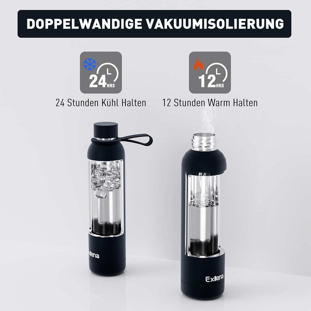 Exllena Edelstahl Trinkflasche 1l Hält Getränke 24 Stunden kalt/ 12 Stunden warm, Wasserflasche 1l 1