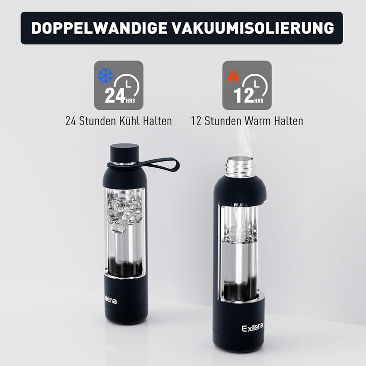 Exllena Edelstahl Trinkflasche 1l Hält Getränke 24 Stunden kalt/ 12 Stunden warm, Wasserflasche 1l 1