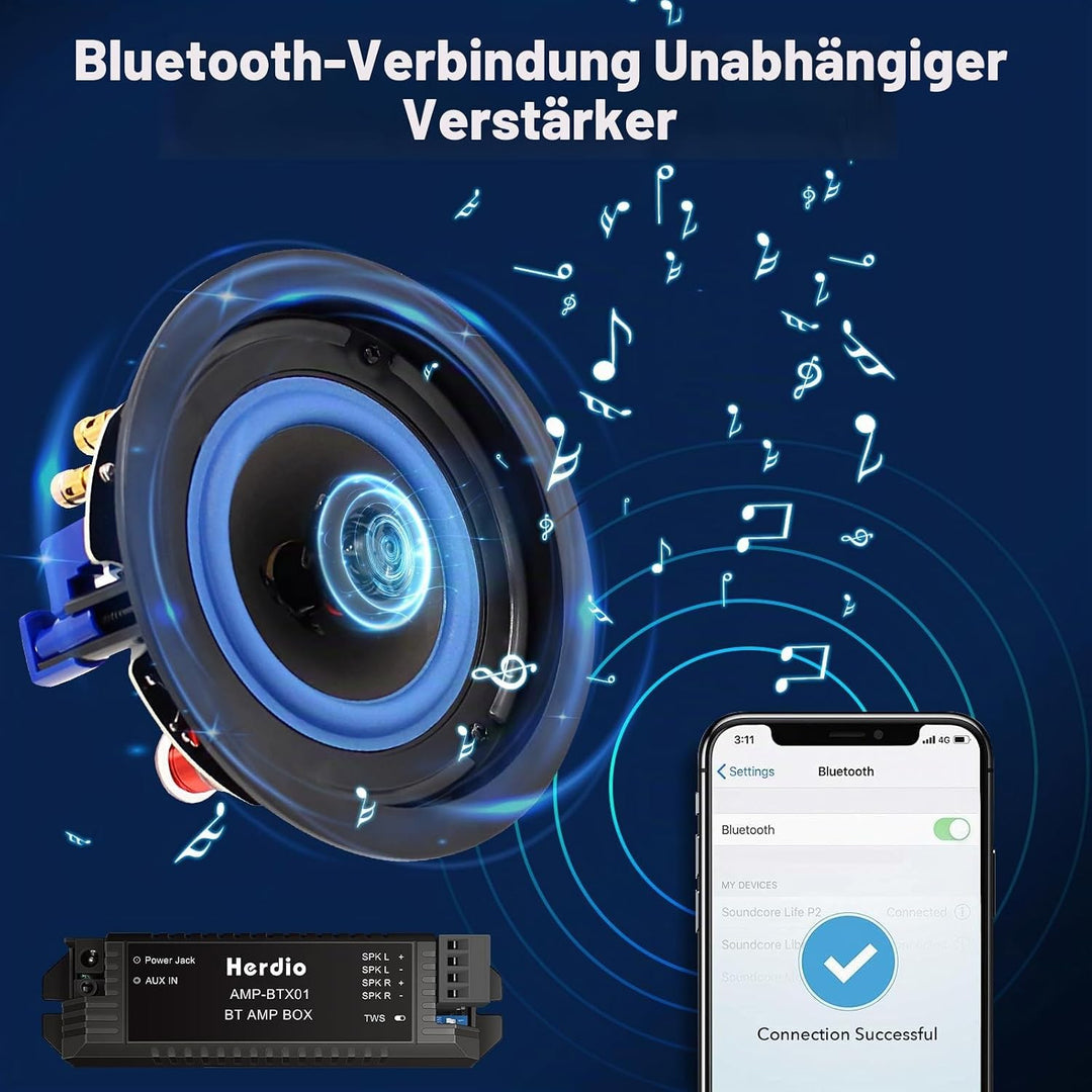 Herdio 4 Zoll Deckenlautsprecher, 160 Watt 2-Wege Einbaulautsprecher, kompatibel mit Bluetooth,Bündi